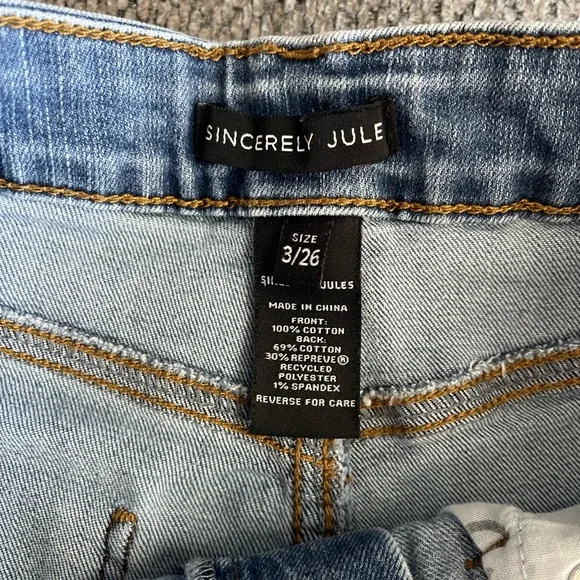 Sincerely Jules Light Blue High Waist Distressed Button-Front Shorts - Picture 2 of 3